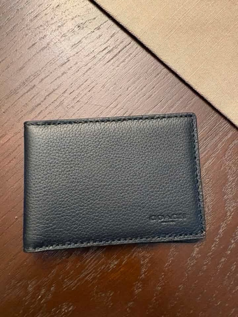 Coach Men’s Navy Blue Leather Card Wallet